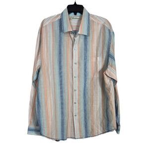 Caribbean linen/cotton blend button up SIZE XL STRIPE RESORT PASTEL PREPPY
